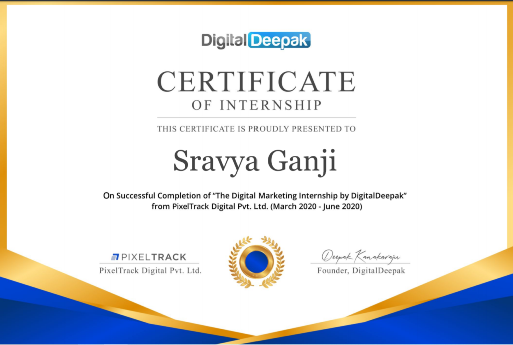 Digital Marketing Internship Certificate | Savvy Sravya